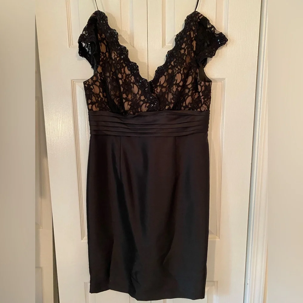 SL Fashions Black Beaded and Sequins Detail Midi Cocktail Dress, size 14